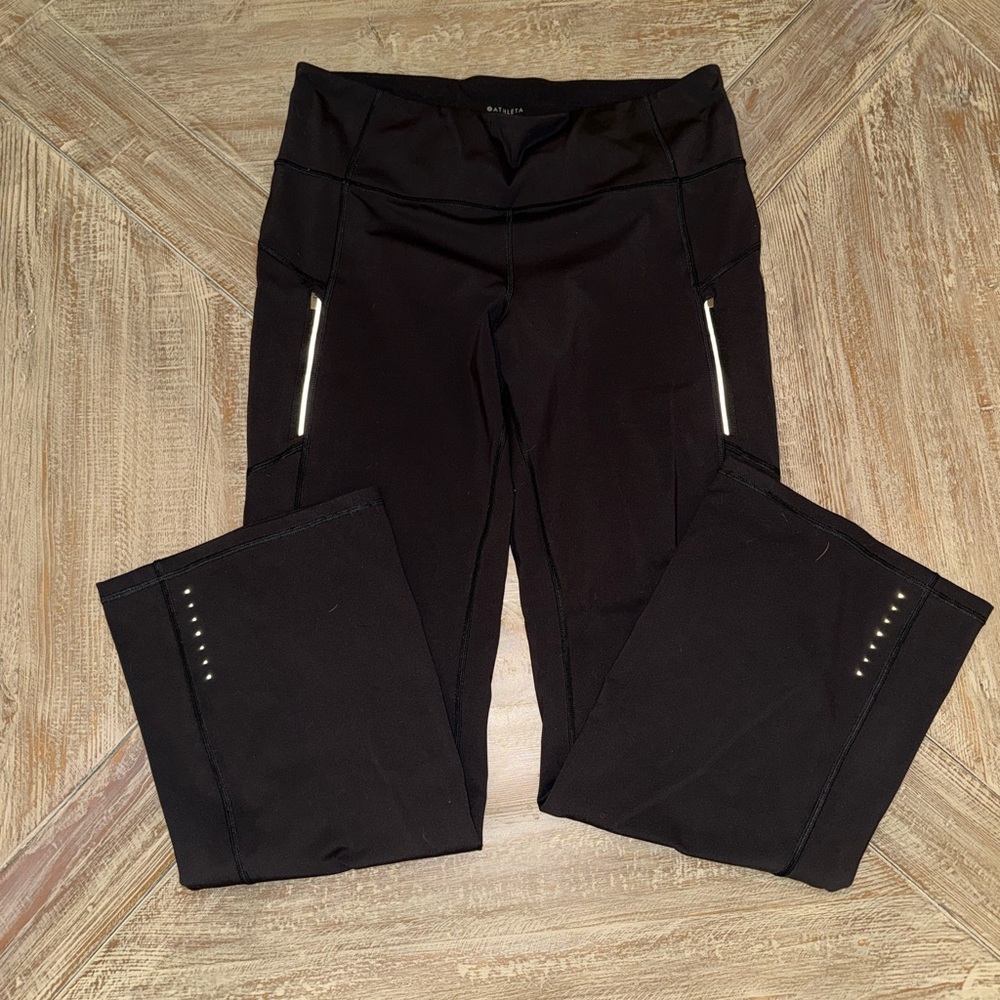 Athleta Black Ranier Bootcut Leggings with Reflective Accents